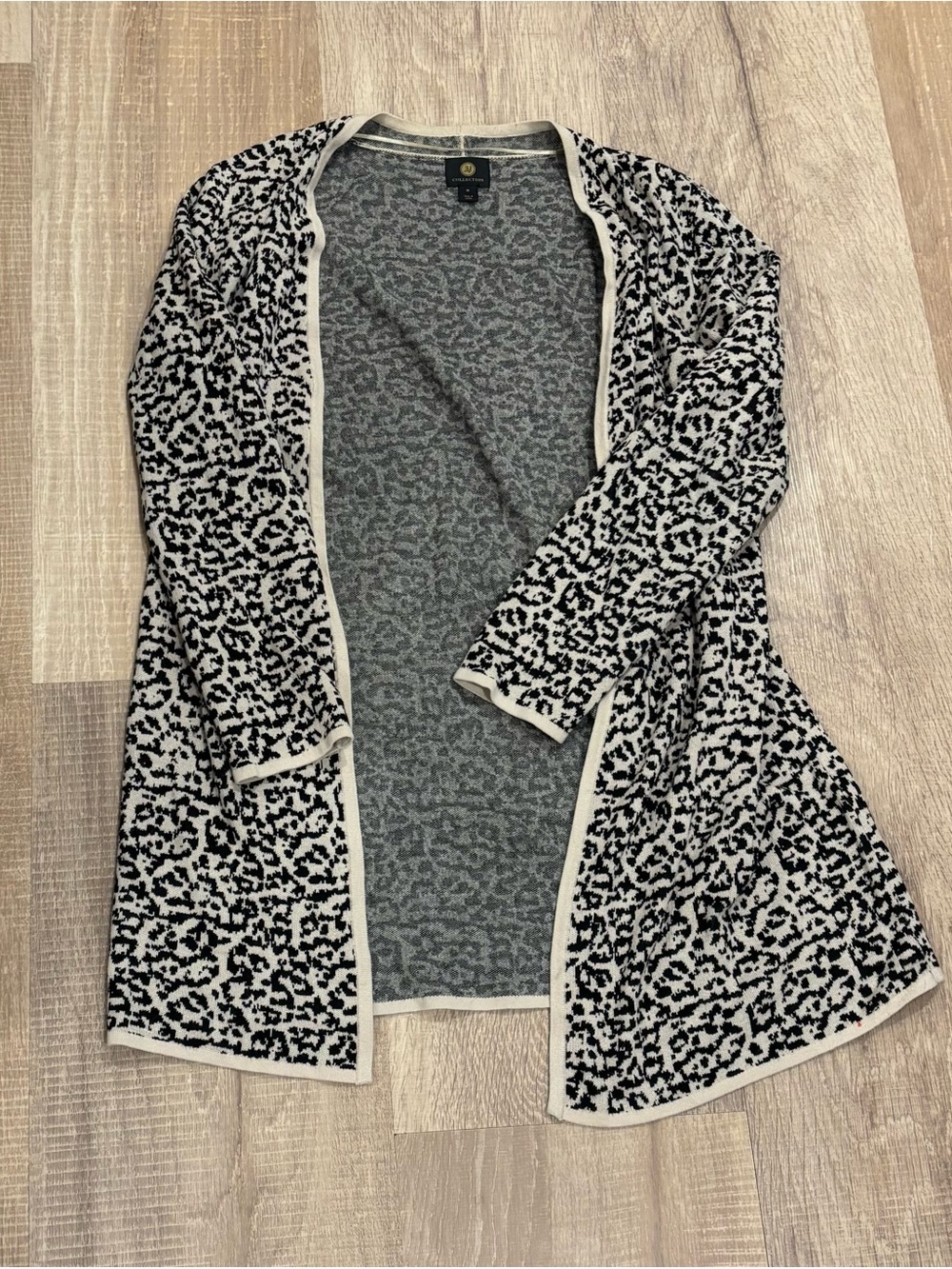 JM Collection Black & Cream Leopard Cardigan Duster